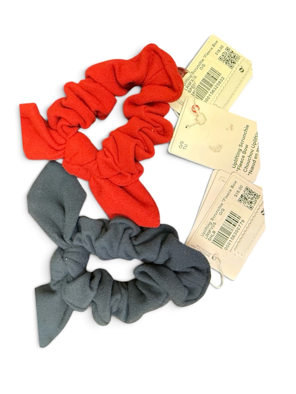 Lululemon Uplifting Fleece Bow Scrunchies set Red & Navy